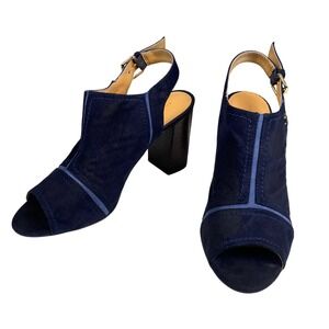 Tommy Hilfiger TWMELITA2 Navy Blue Slingback Peep Toe Block Heels 8M WPSU